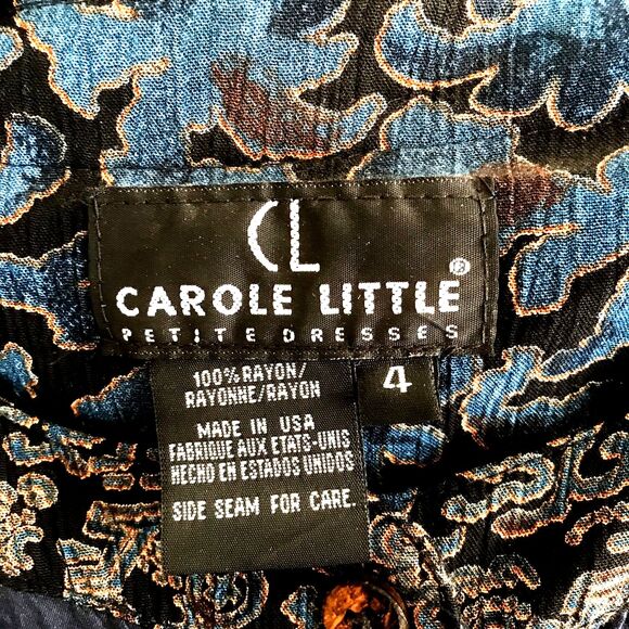 SOLD!! Carole Little Petite 4 Navy Blue Velvet Rayon Paisley Short Sleeve Dress - Picture 7 of 7